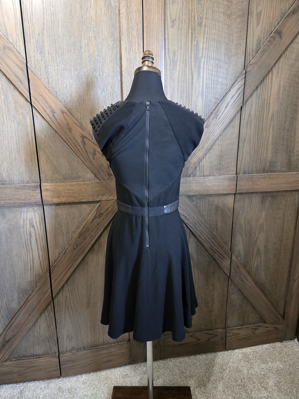 Alice + Olivia Black Mini Dress with Studded Shoulders - Picture 3 of 5